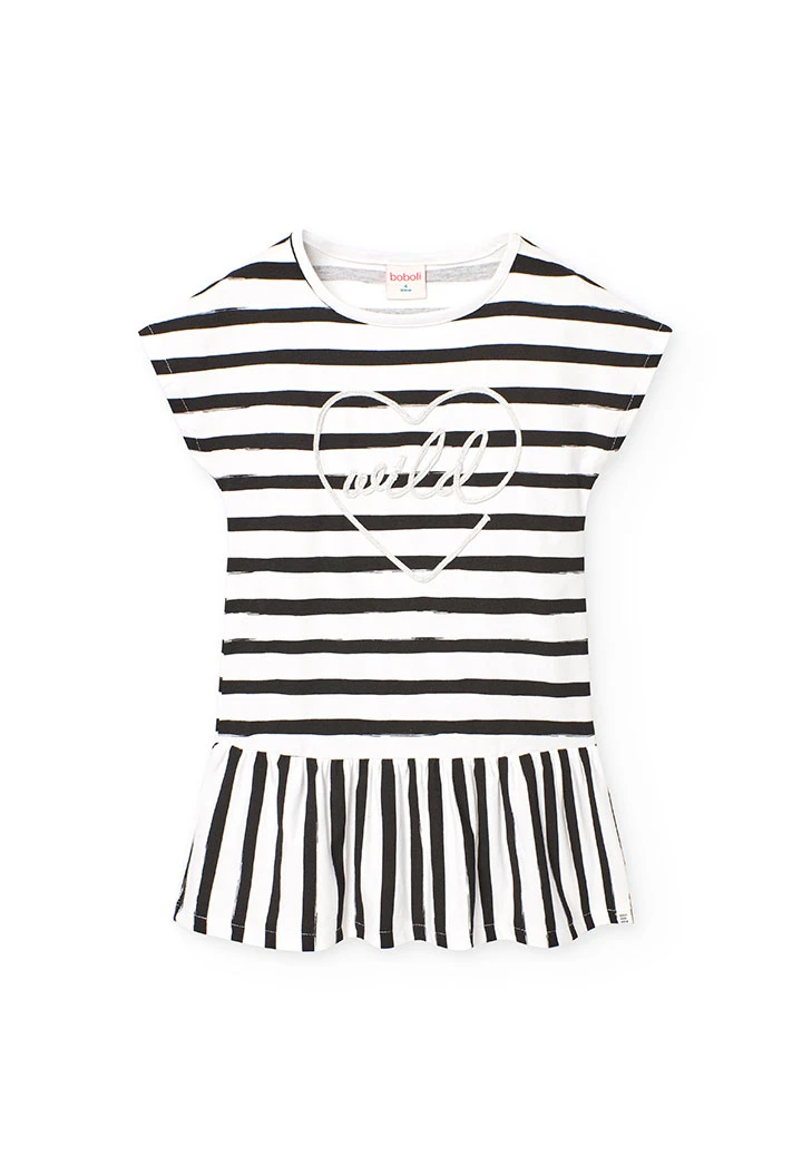 Knit dress for girl with black and white striped design