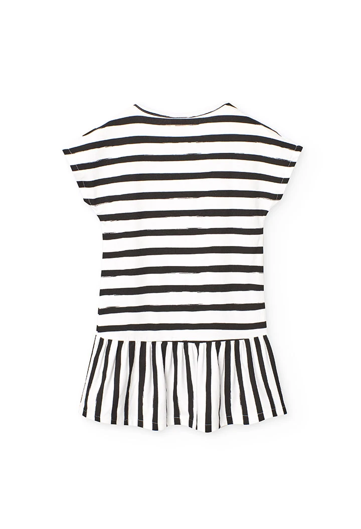 Knit dress for girl with black and white striped design