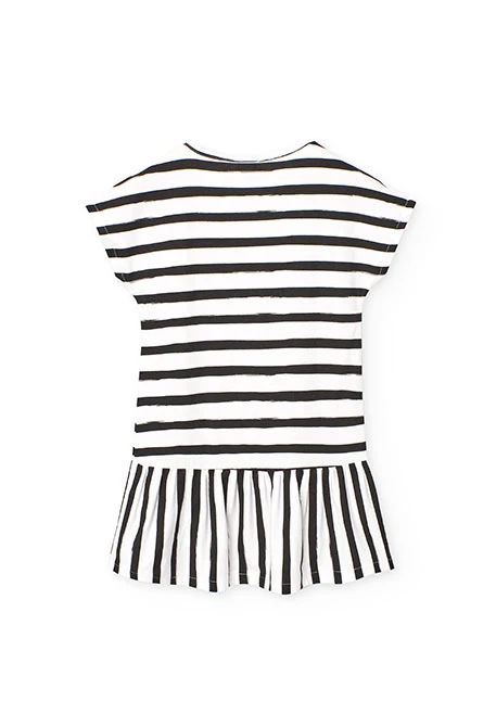 Vestido de malha para menina com design às riscas em branco e preto
