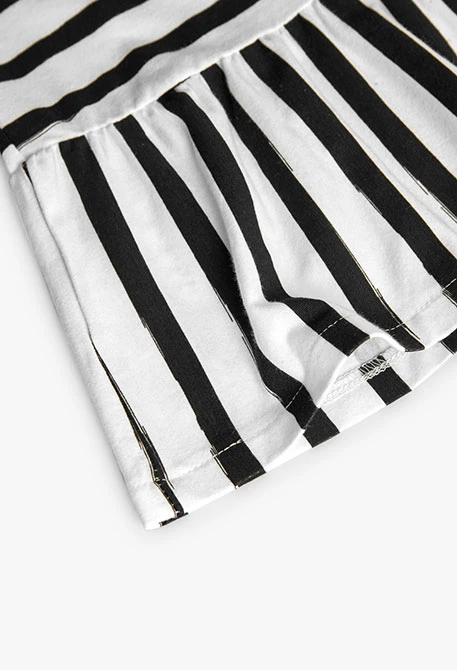Vestido de malha para menina com design às riscas em branco e preto