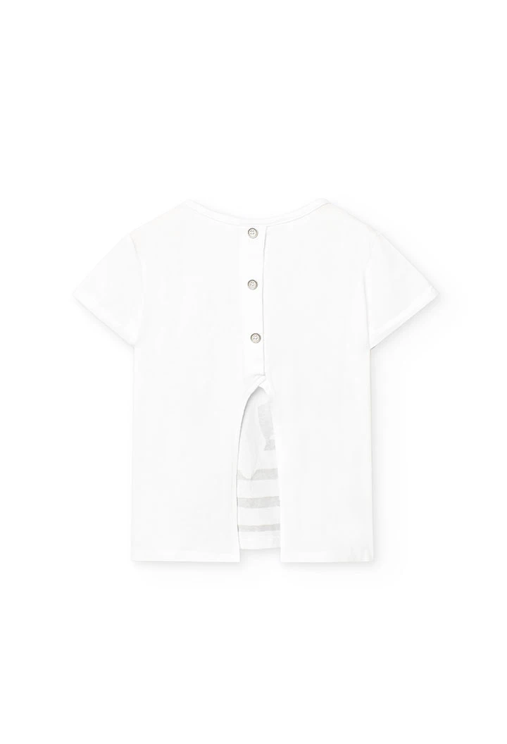 Maglietta di maglia per bambina di colore bianco con stampa di bambina.