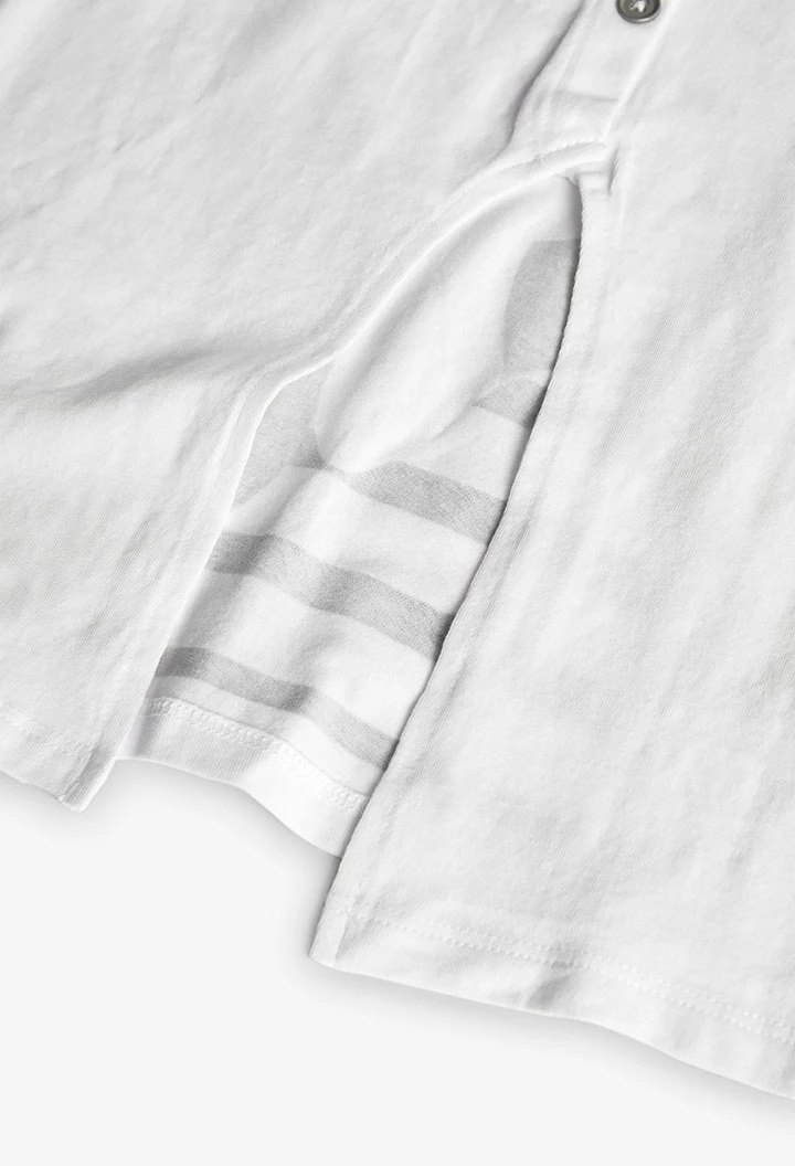 Maglietta di maglia per bambina di colore bianco con stampa di bambina.
