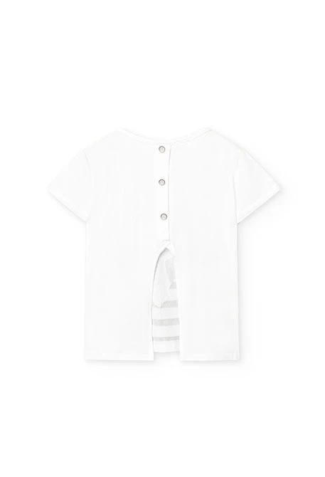 T-shirt de malha para menina em branco com estampado de menina