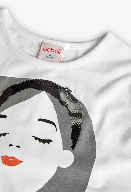 Camiseta de punto para niña en color blanco con estampado de niña
