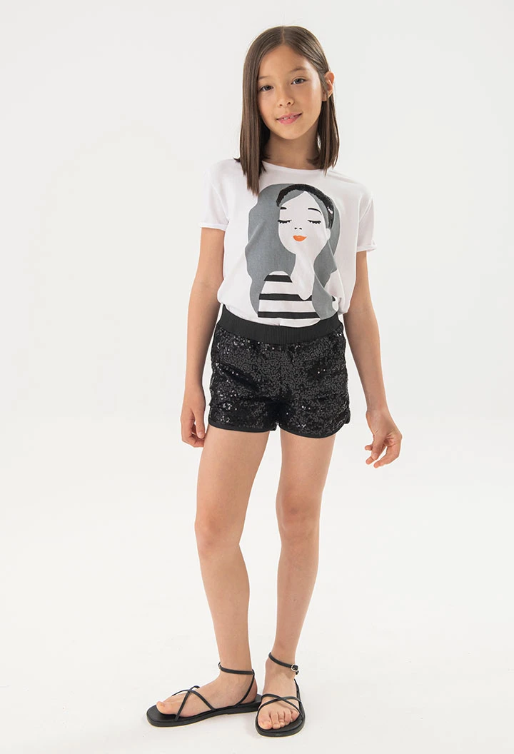 Shorts à sequins pour fille en couleur noire