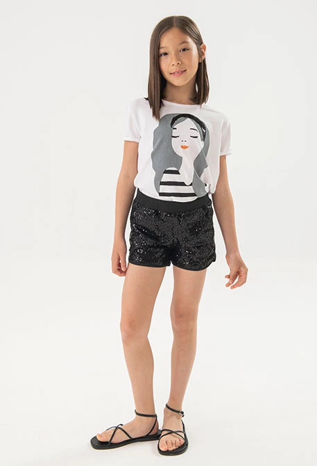 Shorts à sequins pour fille en couleur noire