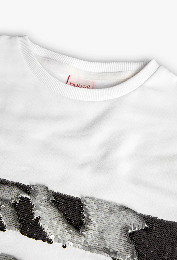 Mädchen-Sweatshirt aus Frottee in Weiß.