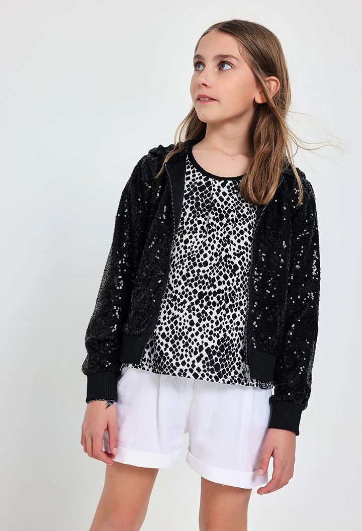 Blouson à sequins pour fille en couleur noire