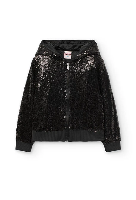 Blouson à sequins pour fille en couleur noire