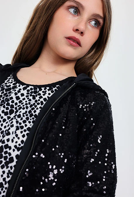 Blouson à sequins pour fille en couleur noire
