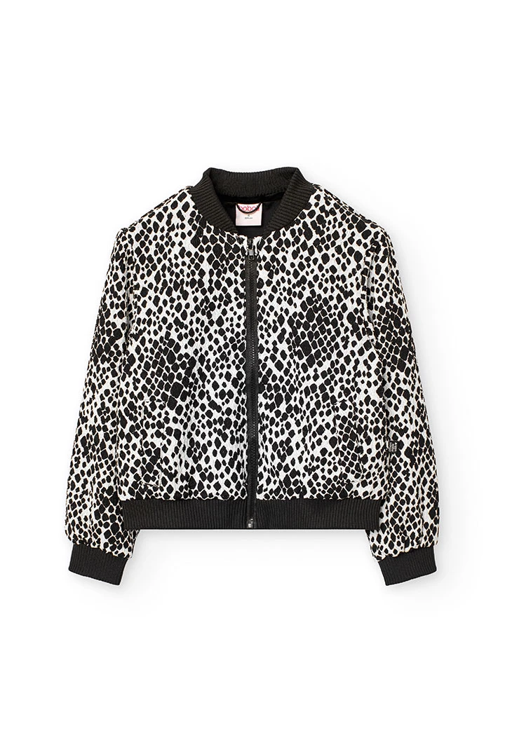 Knitted jacket for girl in black and white print