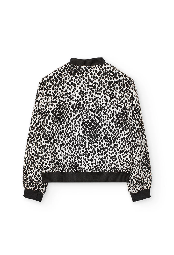 Knitted jacket for girl in black and white print