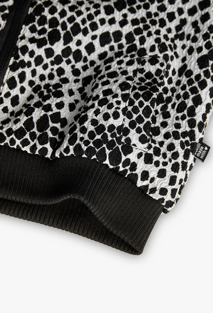Knitted jacket for girl in black and white print