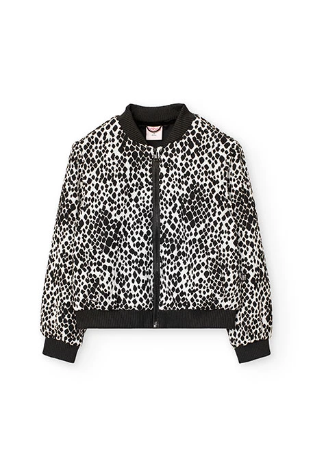 Knitted jacket for girl in black and white print