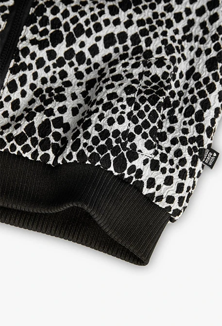 Cazadora de punto para niña estampado en blanco y negro