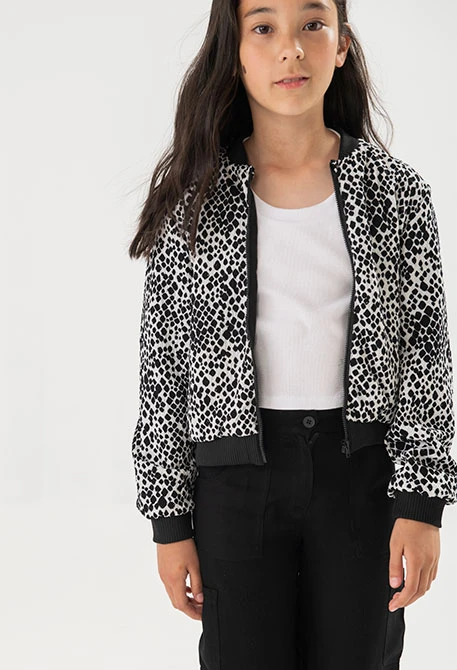 Veste en maille pour fille imprimé en blanc et noir