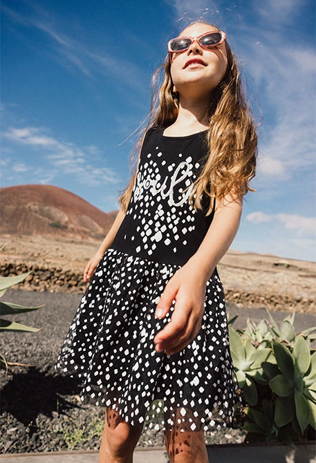 Robe en maille pour fille avec imprimé en noir et blanc