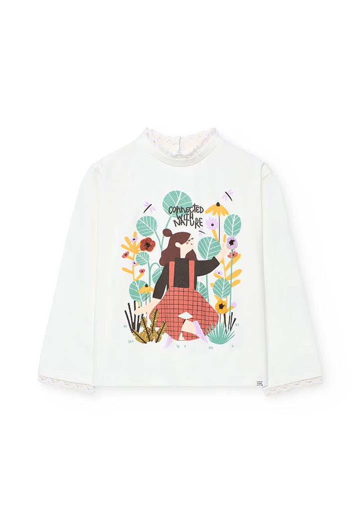 Girl´s white cotton floral t-shirt