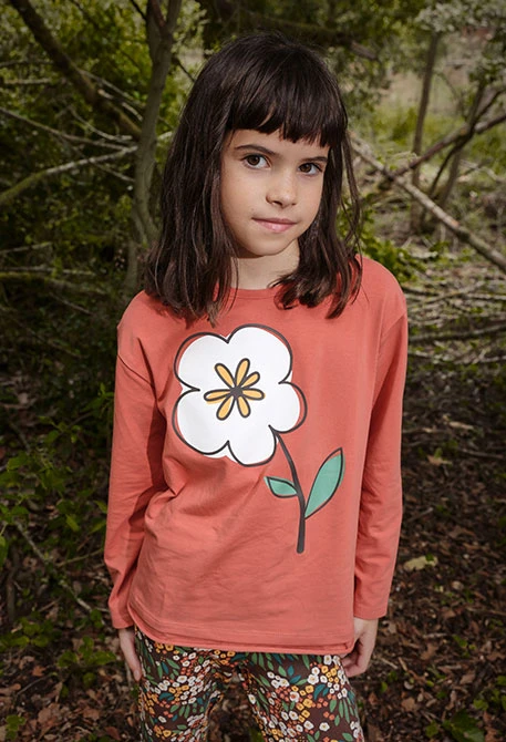 Girl´s orange flower cotton T-shirt