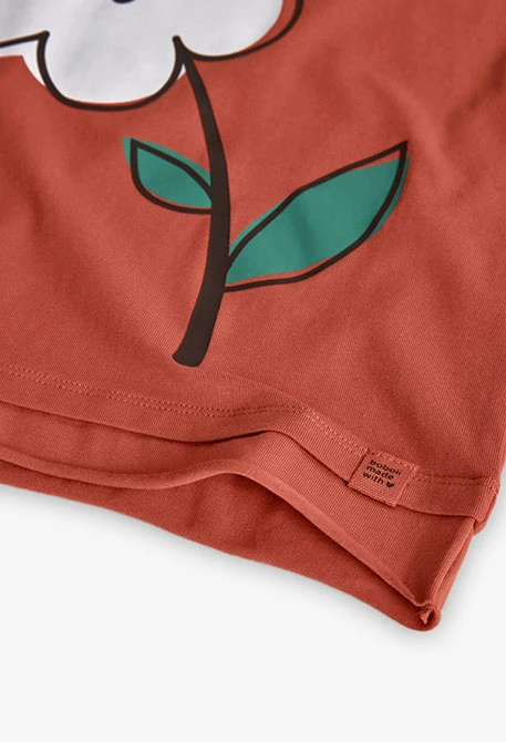 Camiseta niña algodón flor naranja