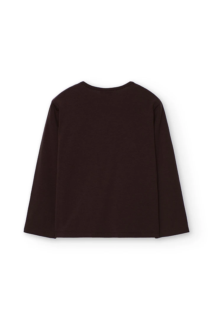 Mädchen-T-Shirt aus braunem Strick mit Blumen