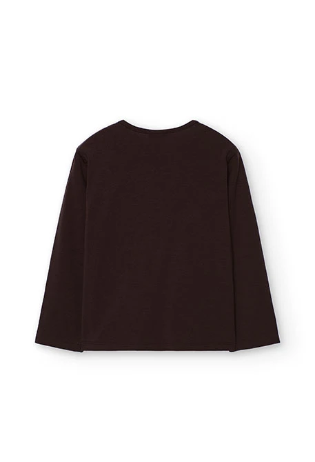 Maglietta bambina in maglia marrone a fiori