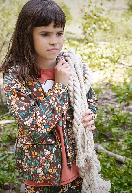 Chaqueta niña de felpa flores
