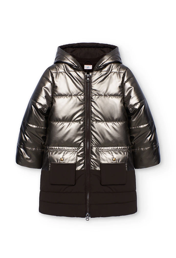 Parka fille tissu technique marron