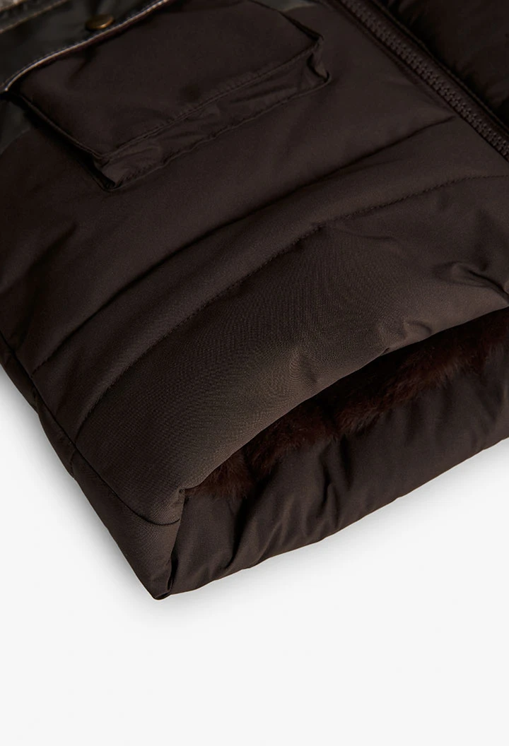 Parka fille tissu technique marron