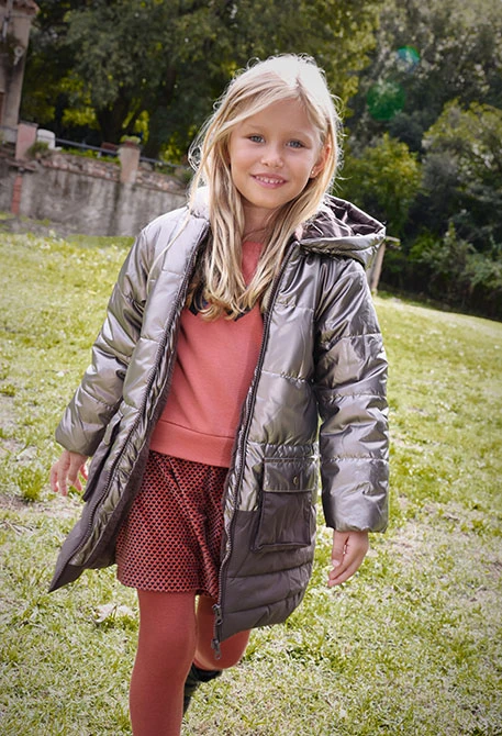 Parka menina tecido técnico castanho