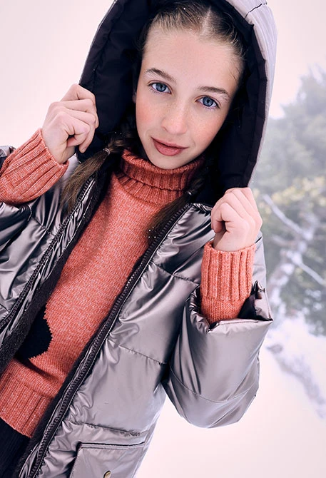 Parka bambina tessuto tecnico marrone