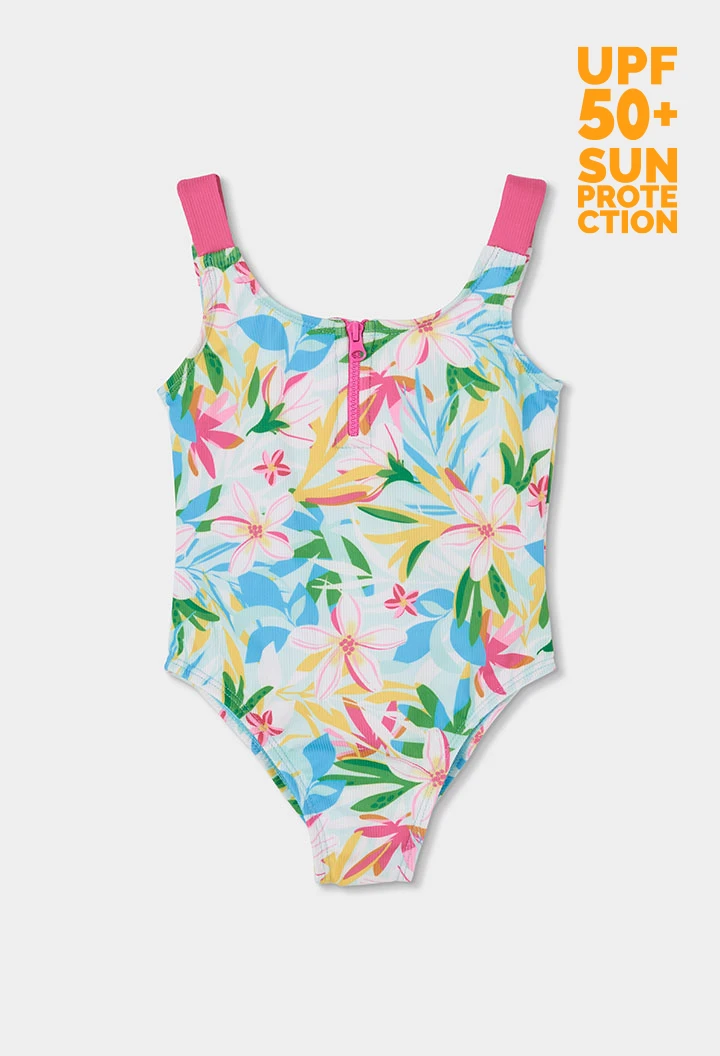 Fato de banho menina estampado flores UPF50+