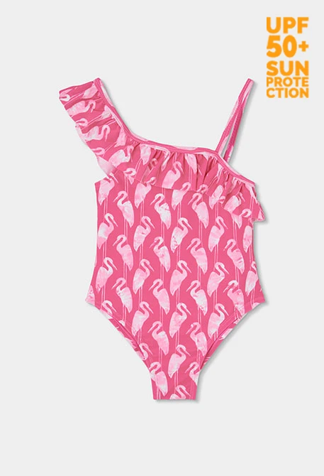 Costume da bagno bambina stampato rosa UPF50+