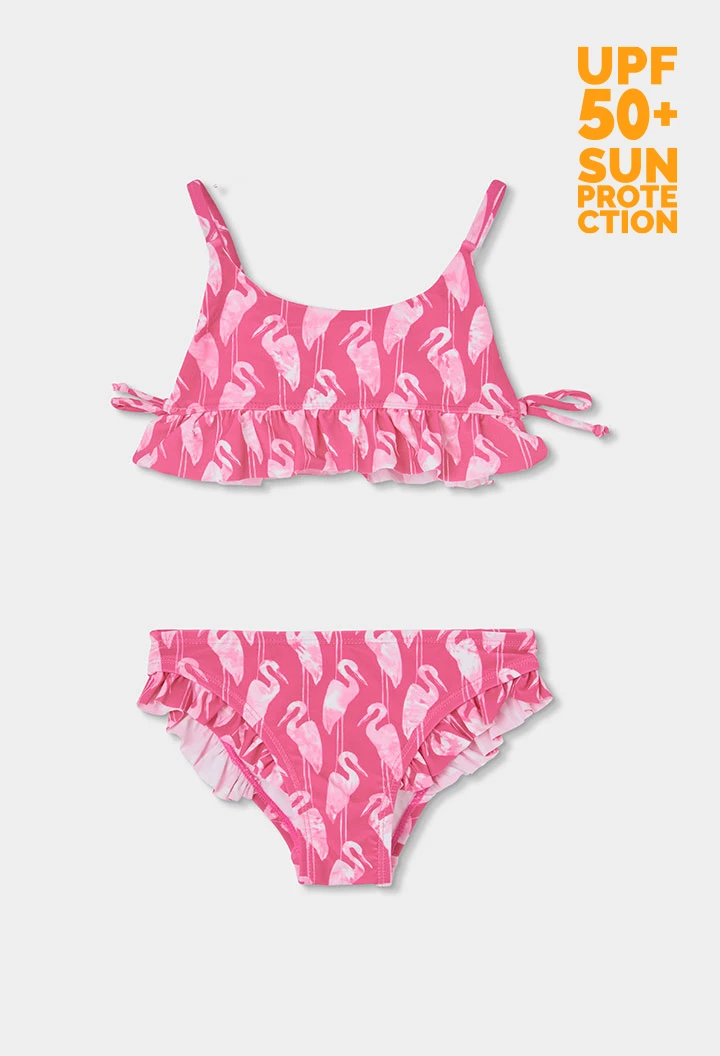 Biquíni menina estampado rosa UPF50+