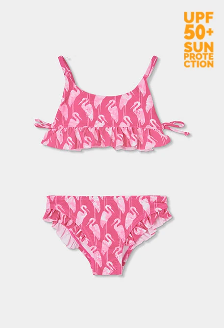 Girls? pink printed bikini UPF50+