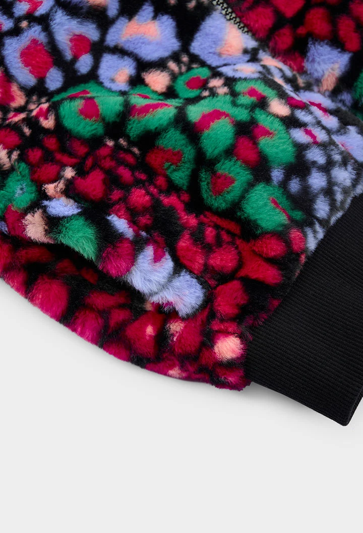 Blouson fourrure fille imprimé léopard multicolore
