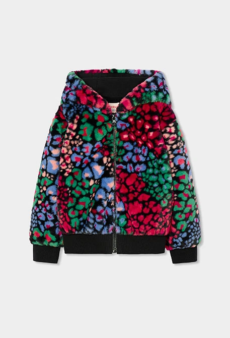 Blouson fourrure fille imprimé léopard multicolore