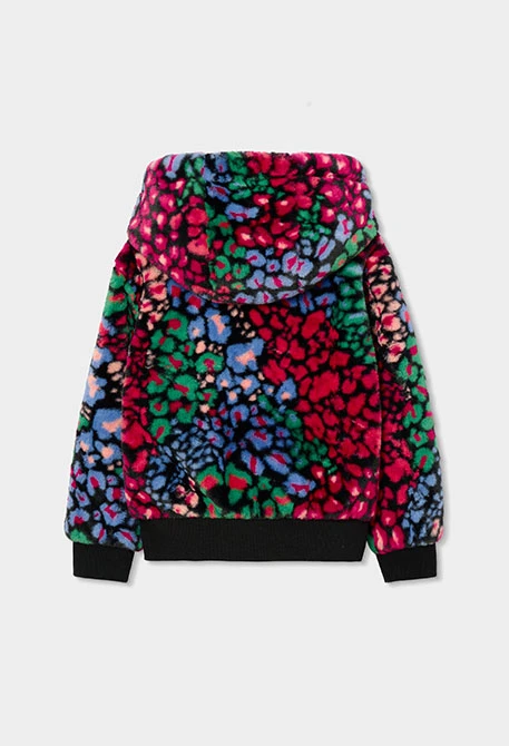 Blouson fourrure fille imprimé léopard multicolore