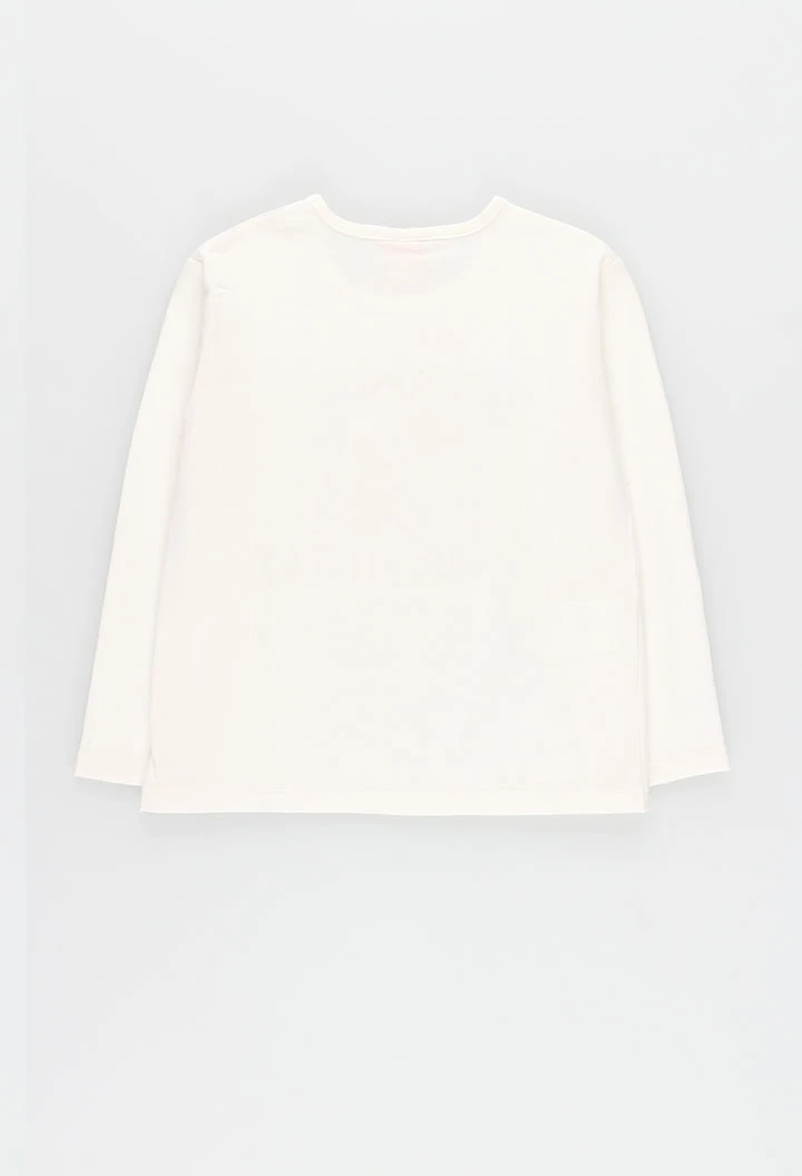 T-shirt en maille fille blanc cassé imprimé message