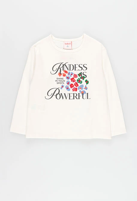 T-shirt en maille fille blanc cassé imprimé message