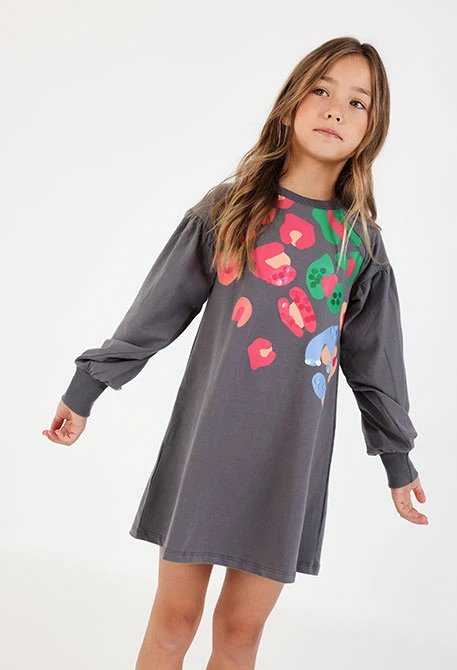Vestido punto gris estampado animal print