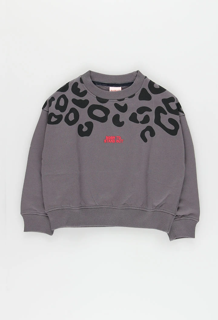 Sudadera felpa niña gris estampado leopardo