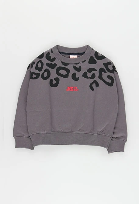 Grey leopard print girl\'s fleece sweatshirt