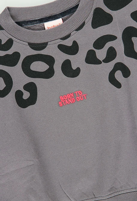 Sudadera felpa niña gris estampado leopardo