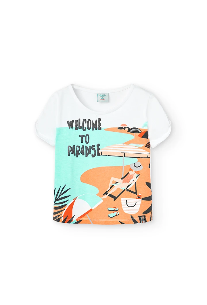 Camiseta punto "welcome paradise" de niña
