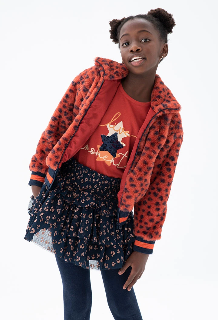 Veste simili fourrure imprimé pour fille