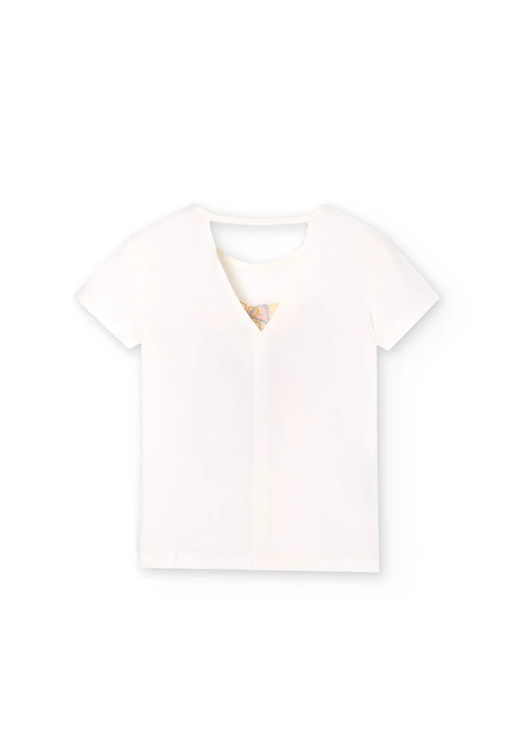 Girl's white short-sleeved knit t-shirt