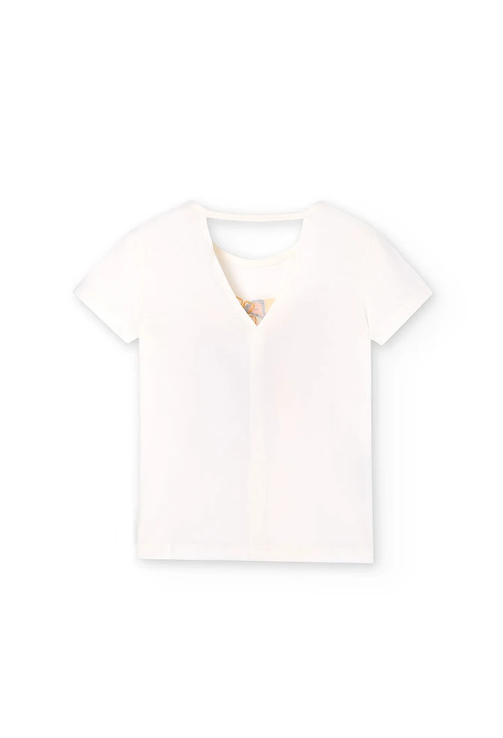 T-shirt tricoté à manches courtes pour fille, blanc