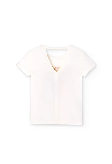 Girl's white short-sleeved knit t-shirt