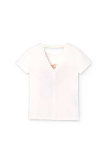 Girl\'s white short-sleeved knit t-shirt